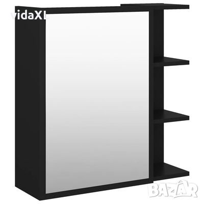 vidaXL Шкаф за баня с огледало, черен, 62,5x20,5x64 см, ПДЧ（SKU:803309, снимка 1