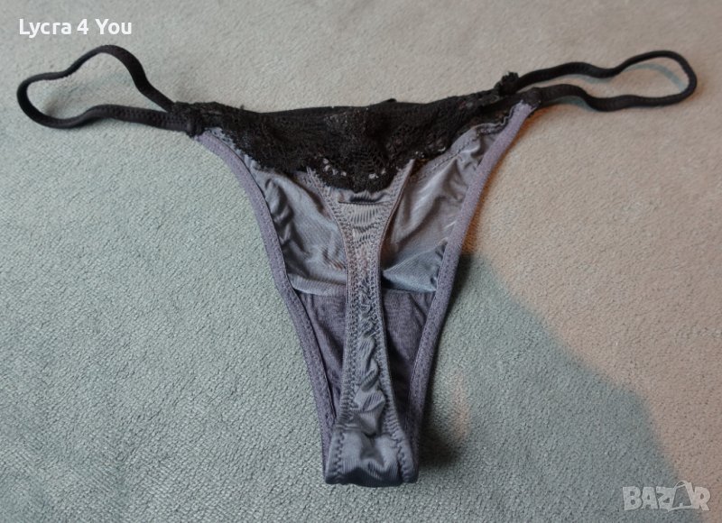 S сиви лъскави прашки с ликра и черен ластичен колан с дантела, снимка 1