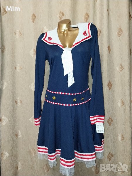 L Тъмно син моряшки дамски костьом/ рокля /, снимка 1