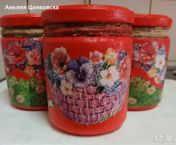 Стъклени бурканчета с декупаж , снимка 1