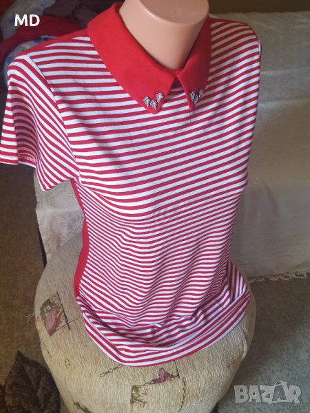 Дамска блузка с якичка и камъни, снимка 1