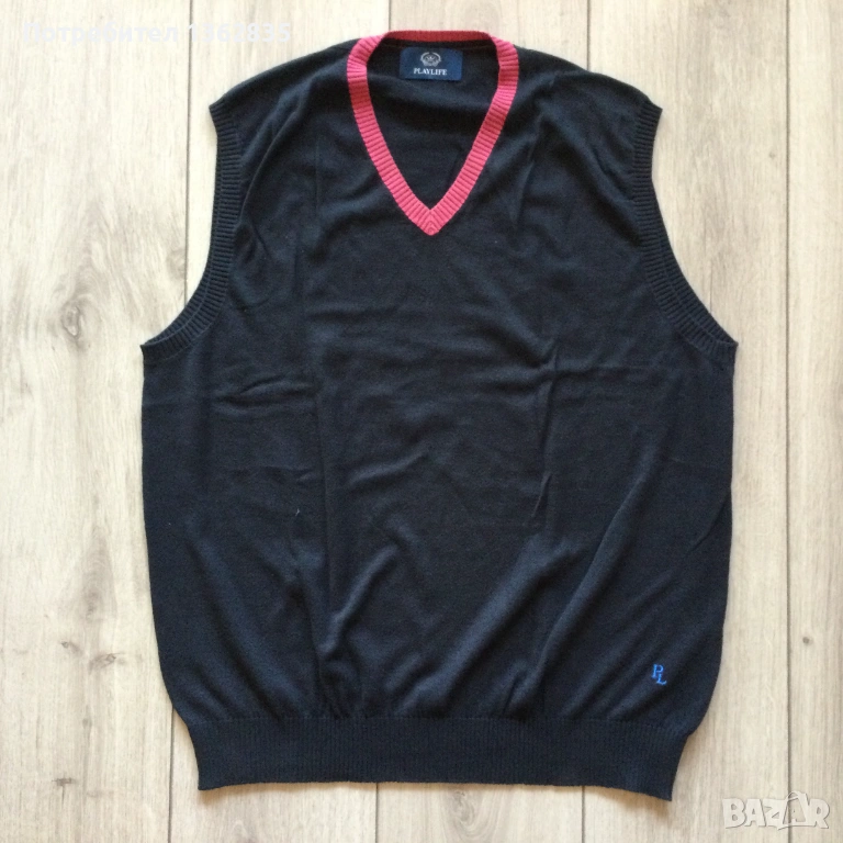 оригинален син памучен пуловер без ръкави PLAYLIFE размер XL от Италия, снимка 1