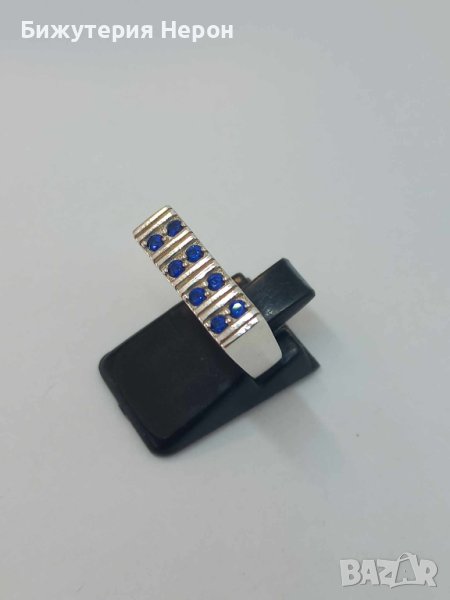 Сребърен пръстен сини циркони, снимка 1