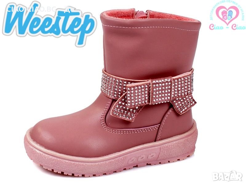 №22Детски ботушки за момиче WEESTEP розови с панделка, снимка 1