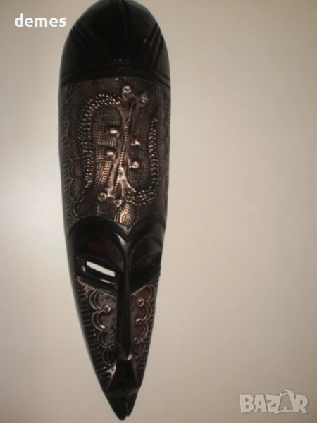 Африканска маска от абанос и мед-5+, снимка 1