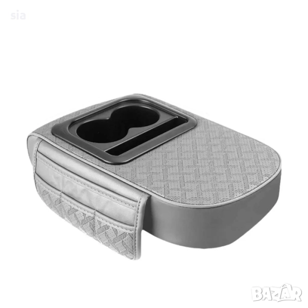 Органайзер за кола, Подложка за Подлакътник, поставки за чаши и телефон, изкуствена кожа, сив, снимка 1