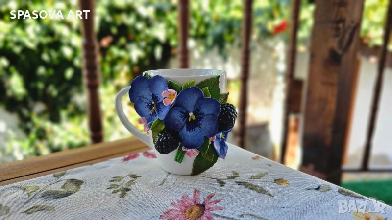 Чаша "Теменужки" - ръчна изработка, снимка 1