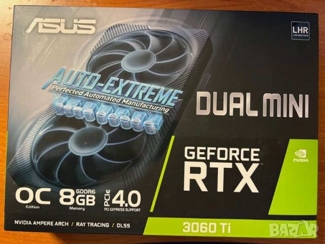 Видео карта Nvidia GF RTX 3060 Ti 8GB, Asus Dual V2 Mini OC PCI-E 4.0 GDDR6 256-bit DisplayPort HDMI, снимка 8 - Видеокарти - 42464236