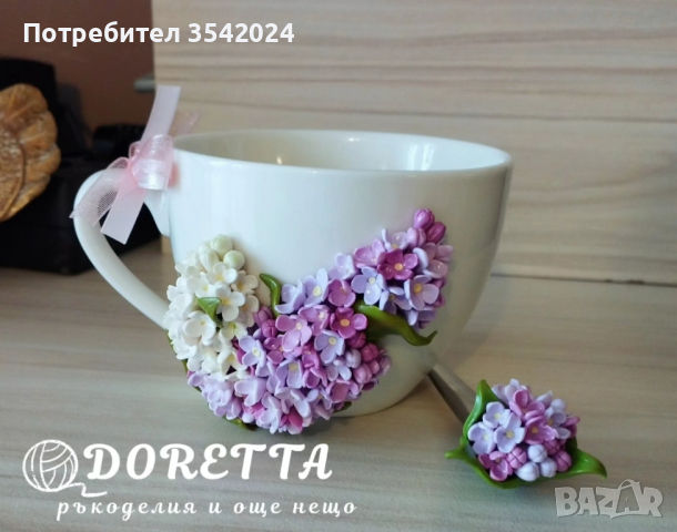 Чаши с декорация от полимерна глина, снимка 2 - Подаръци за жени - 44507288