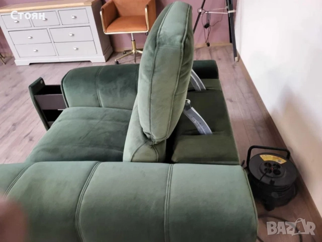Зелен фотьойл от плат с електрически релаксиращ механизъм, снимка 7 - Дивани и мека мебел - 51955468