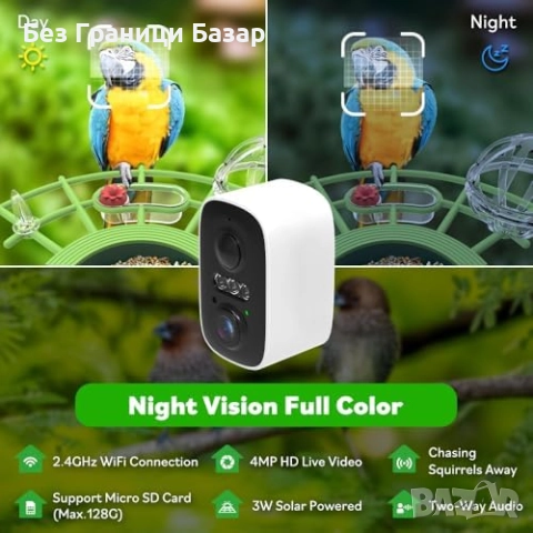 Нова Соларна камера хранилка за птици 4MP WiFi AI нощно виждане за дом, снимка 6 - Други стоки за дома - 51583964