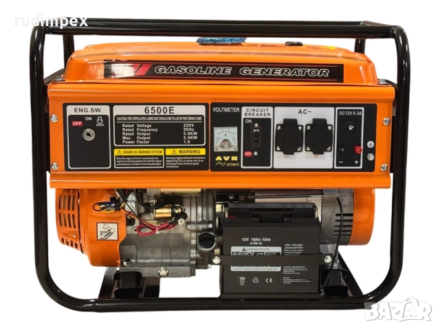 Генератор за ток 5.5 kW, бензинов, монофазен, AVR, електрически стартер, 100% медни намотки, с колел, снимка 4 - Други машини и части - 51967375