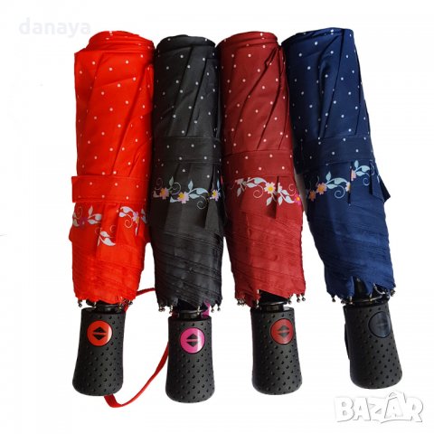 1538 Дамски автоматичен чадър за дъжд на точки с цветя двоен автомат 96см, снимка 7 - Други - 29255414