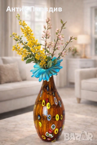 Ръчно изработена стъклена ваза „Милефиори“