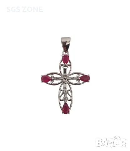 Сребърен Кръст с Изумруди, Сапфири, Рубини, снимка 6 - Колиета, медальони, синджири - 49741410