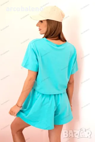 Дамски памучен комплект от две части с широки шорти, 11цвята , снимка 4 - Комплекти - 50322084