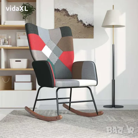 vidaXL Люлеещ стол, пачуърк, плат, снимка 2 - Столове - 56146880