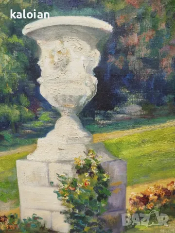 Градините на Монфорт. Масло на платно изобразяващо емблематична скулптура във Валенсия. Подписана ав, снимка 5 - Картини - 48125503