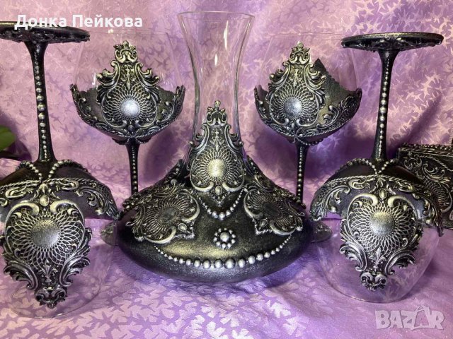 Сет за вино от 6 чаши и декантер в злато или сребро, снимка 9 - Декорация за дома - 40826907