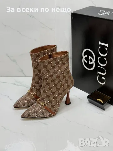 Gucci Дамски Елегантни Боти На Ток С Камъни И Монограм - 2 Цвята Код SEM-902, снимка 4 - Дамски обувки на ток - 56258342