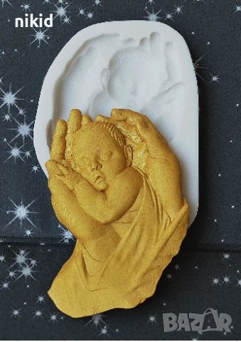 Бебе в шепа ръце голям силиконов молд форма фондан гипс декор украса