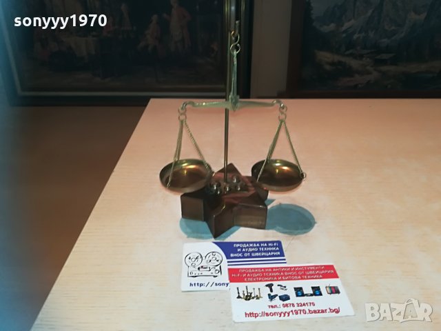 везни-18х14х10см-ретро колекция-дърво мед/месинг, снимка 8 - Колекции - 29850593