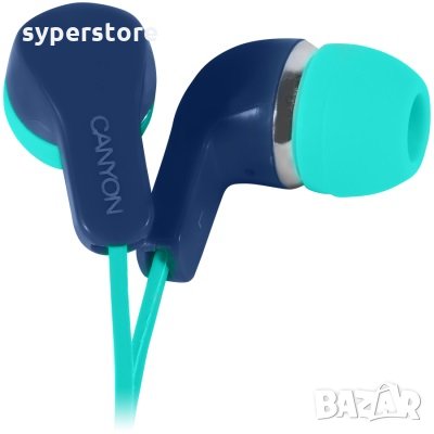 Слушалки с микрофон CANYON CNS-CEPM02GBL Синьо зелени тапи за уши, In-Ear Stereo Earphones, снимка 2 - Слушалки, hands-free - 30447239