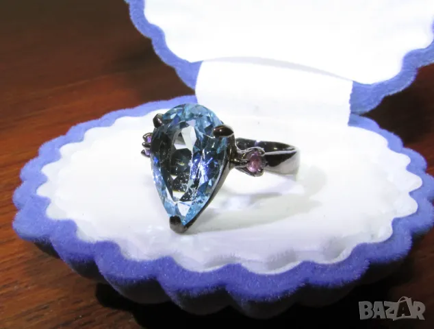 925 сребърен пръстен с swiss топаз размер 14x10мм подходящ за подарък, снимка 2 - Пръстени - 49896400