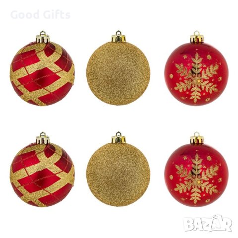 6 броя Комплект коледни топки, Червени и златни, 8см