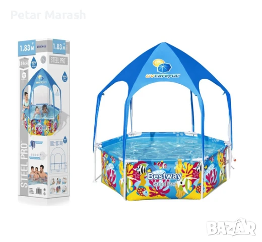 Басейн Сглобяем BESTWAY Steel Pro 183×51см с Покрив, снимка 3 - Басейни и аксесоари - 50725499