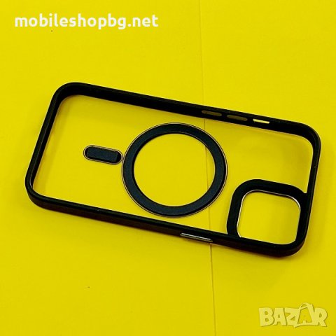 калъф за iPhone 14 прозрачен твърд с черна силиконова рамка MagSafe, снимка 3 - Калъфи, кейсове - 42622180