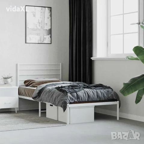 vidaXL Метална рамка за легло, без матрак, с табла, бяла, 75x190 см, снимка 2 - Спални и легла - 56147210