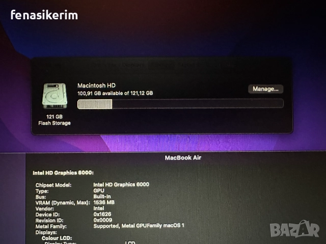 13.3' Core i5 Apple MacBook Air Mid 2017 8GB RAM/128GB SSD/Intel HD 6000/Батерия 8 часа, снимка 7 - Лаптопи за работа - 52248724