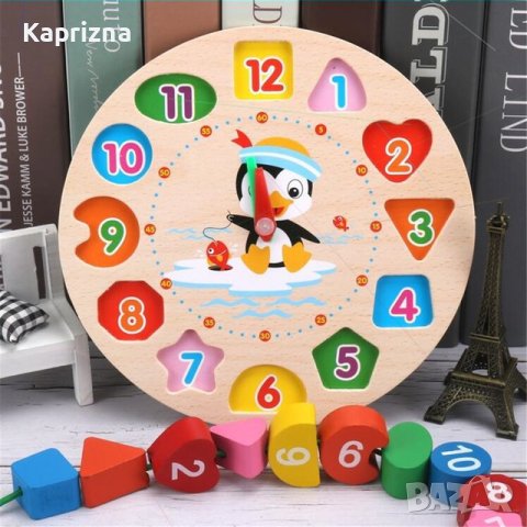 Монтесори дървен часовник “Пингвинче”, снимка 2 - Образователни игри - 38055008