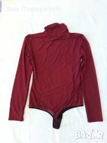 Вишнево луксозно боди ефирно прозрачно секси със закопчаване в долната част , дълъг ръкав , поло., снимка 6 - Корсети, бюстиета, топове - 37344327