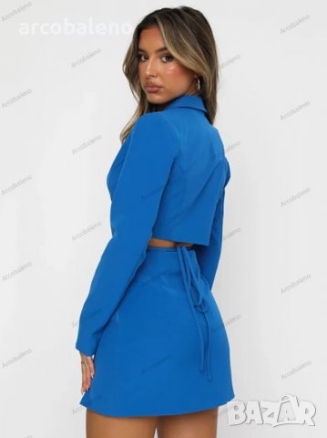 Дамски едноцветен комплект от две части, секси пола с цепки и връзки, 5цвята , снимка 7 - Комплекти - 39911023