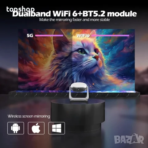 Нов, пълен комплект с мека чанта 4K проектор НА БЪЛГАРСКИ с батерия и Андроид EUARY. Авто фокус..., снимка 5 - Плейъри, домашно кино, прожектори - 50525750