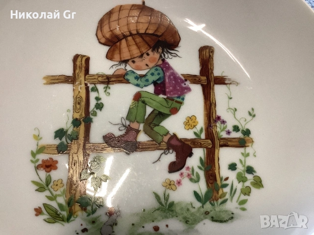 Порцеланова чиния производство Германия1960 години отличен състояние  ръчно рисувана скица, снимка 2 - Антикварни и старинни предмети - 53913275