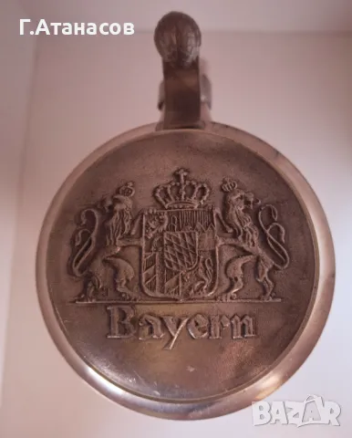 Старинна немска порцеланова халба с гравиран капак Bayern , снимка 3 - Антикварни и старинни предмети - 49213366