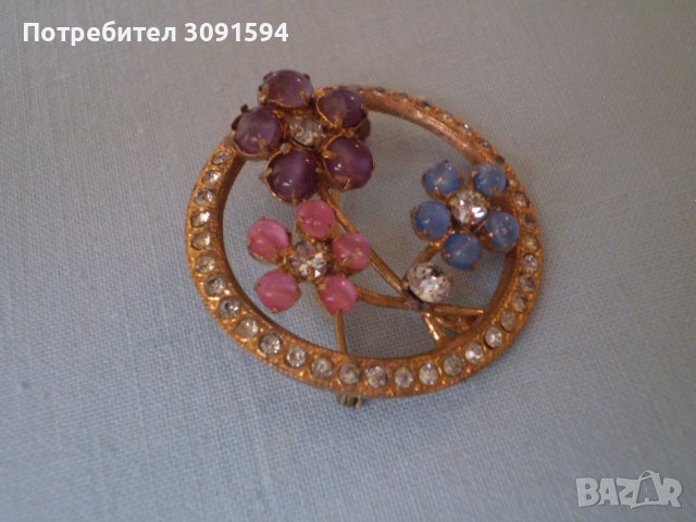 красива рядка антикварна брошка със цветя , снимка 3 - Антикварни и старинни предмети - 40106757