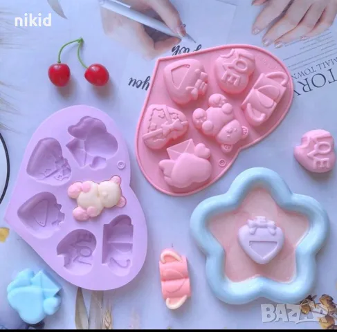 сърце love мече чаши силиконов молд форма  Свети Валентин ондан шоколад гипс, снимка 4 - Форми - 48887124