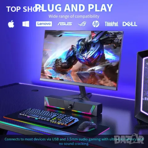 Компютърни високоговорители EnjoyNest, RGB високоговорители, USB захранване, 3,5 mm Aux, снимка 7 - Слушалки и портативни колонки - 49566509