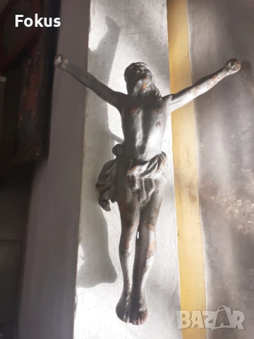 Старо голямо чугунено разпятие Исус Христос кръст религия, снимка 4 - Антикварни и старинни предмети - 51301505