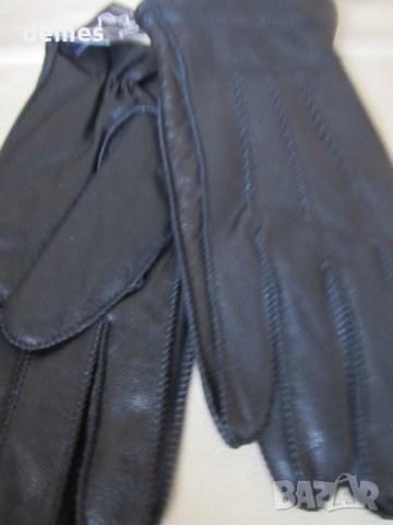 Черни мъжки кожени ръкавици с подплата от естествена кожа,, снимка 6 - Ръкавици - 31594713