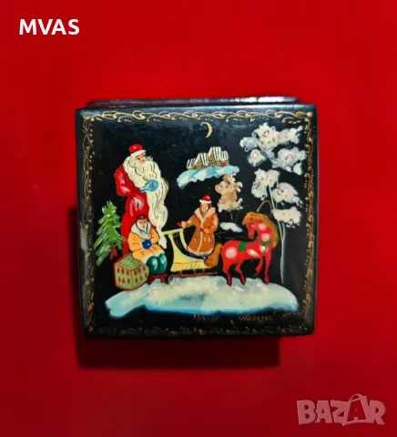 Нова ръчно рисувана руска кутийка лакирана Дядо Мраз Коледна приказка