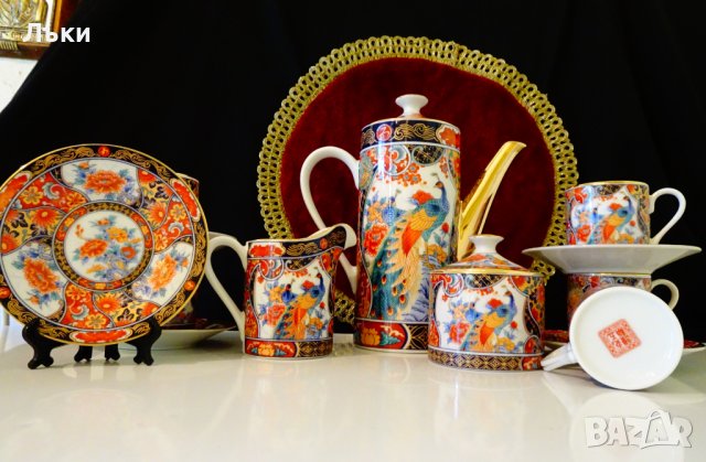 Чаша с чиния японски порцелан Eiwa Kinsei,злато,пауни. , снимка 12 - Антикварни и старинни предмети - 37925311