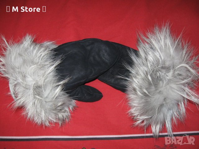 Дамски топли кожени ръкавици от естествена кожа с естествен косъм и вата отвътре, снимка 1 - Ръкавици - 30677570
