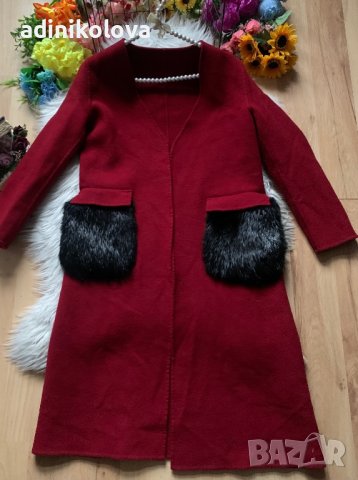 Вълнено палто с естествен косъм, снимка 1