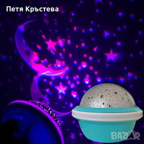 Цветна LED нощна лампа НЛО проектор със звездно небе, звезди и луна за детската стая и спокоен сън