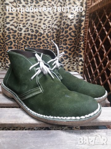 Естествена кожа- каучукова подметка мъжки боти, масленозелени- 43 номер 